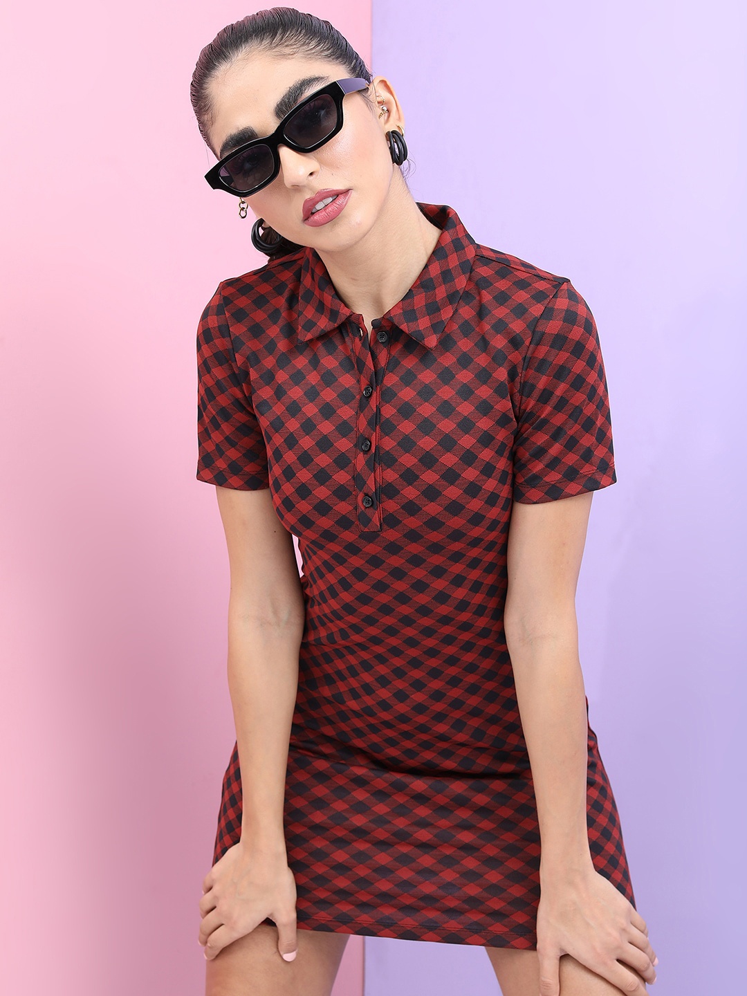 

Tokyo Talkies Checked Jacquard Sheath Mini Dress, Rust