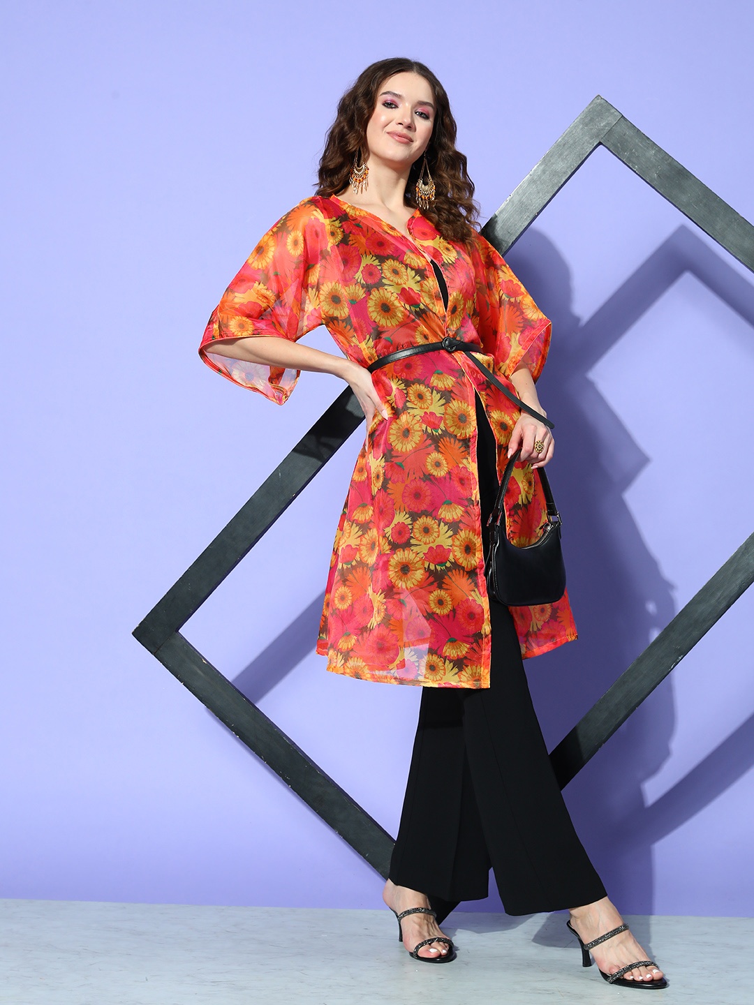 

InWeave Peppy Pink Transitional Layers Floral Printed Shrug