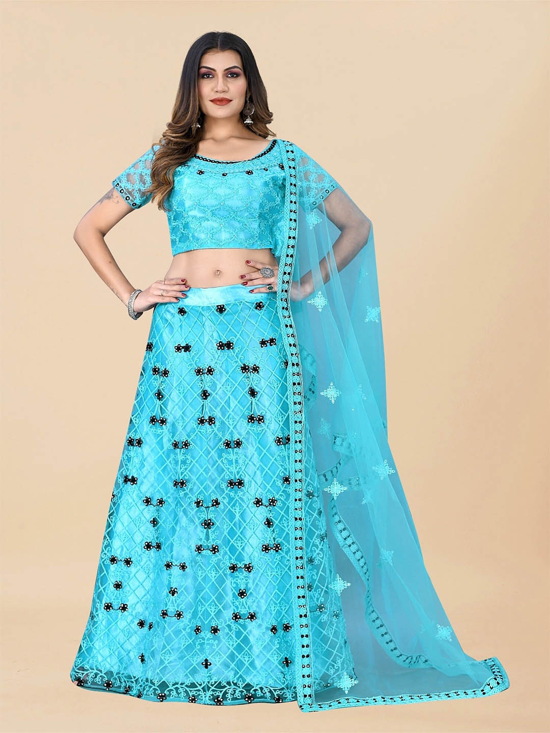 

APNISHA Embroidered Semi-Stitched Lehenga & Unstitched Blouse With Dupatta, Blue
