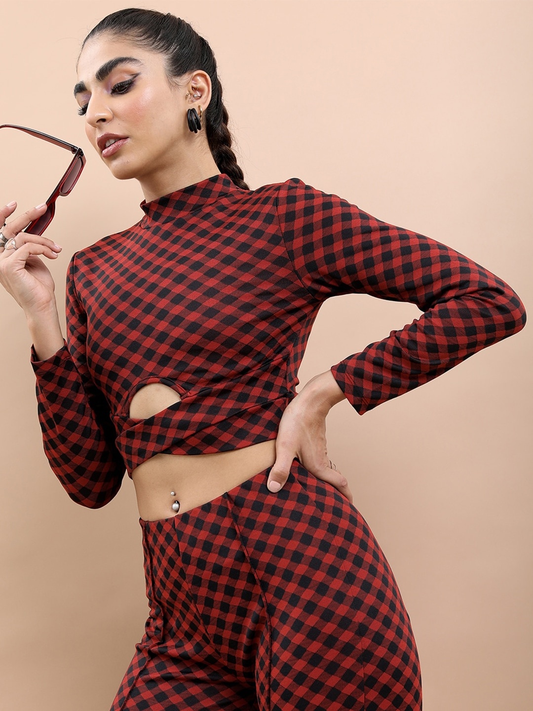 

Tokyo Talkies Checked Crop Top, Red