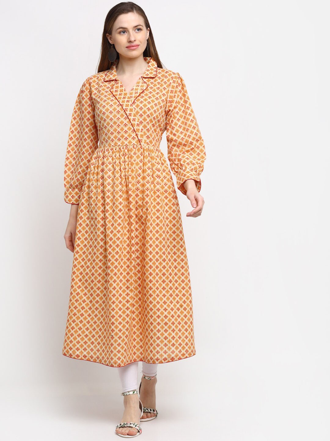 

KALINI Women Ethnic Motifs Printed Cotton Anarkali Kurta, Yellow