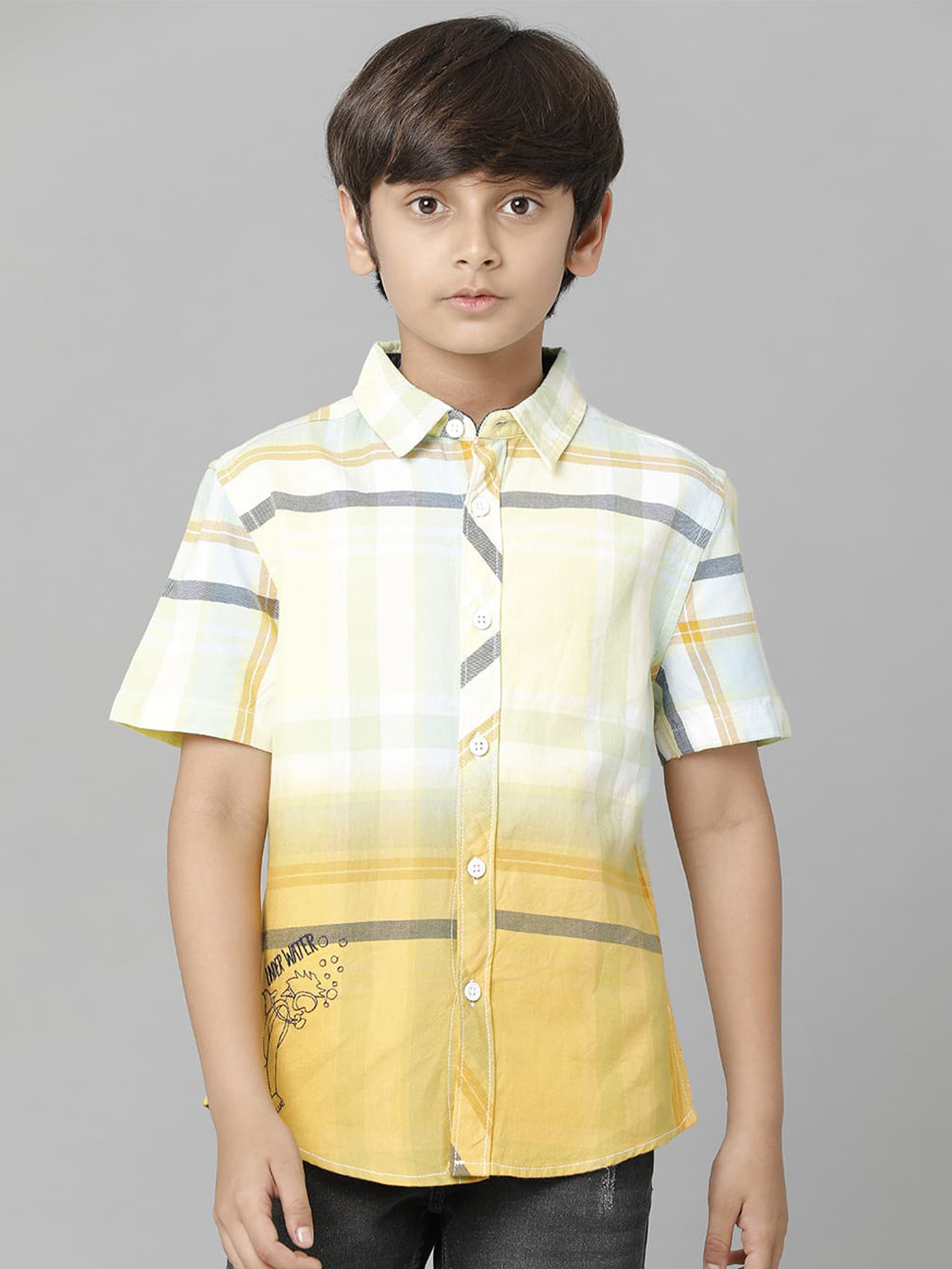 

UNDER FOURTEEN ONLY Boys Ombre Checked Casual Cotton Shirt, Yellow