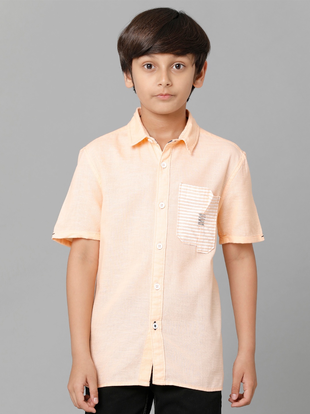 

UNDER FOURTEEN ONLY Boys Casual Spread Collar Cotton Shirt, Coral