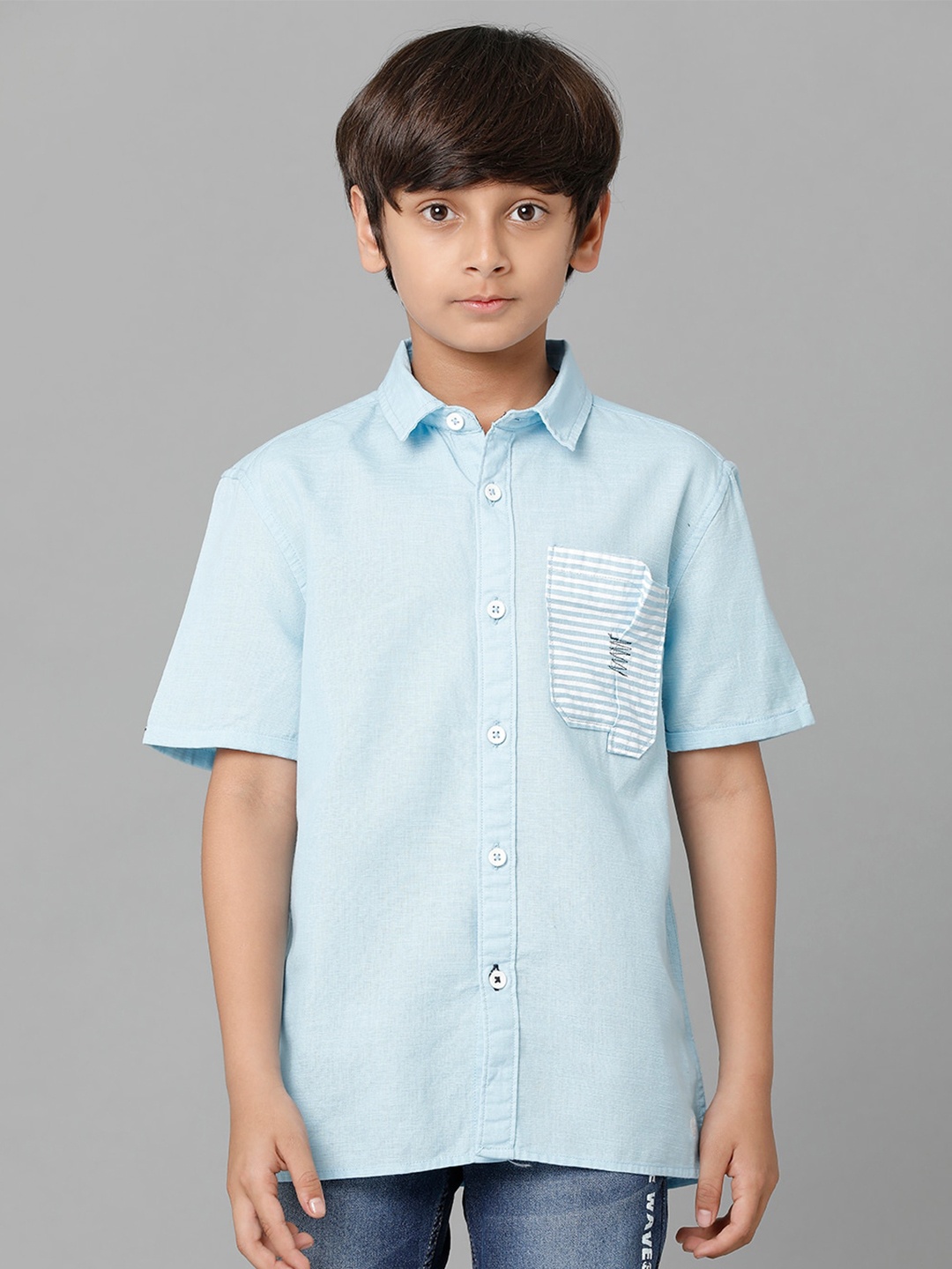 

UNDER FOURTEEN ONLY Boys Casual Spread Collar Cotton Shirt, Turquoise blue