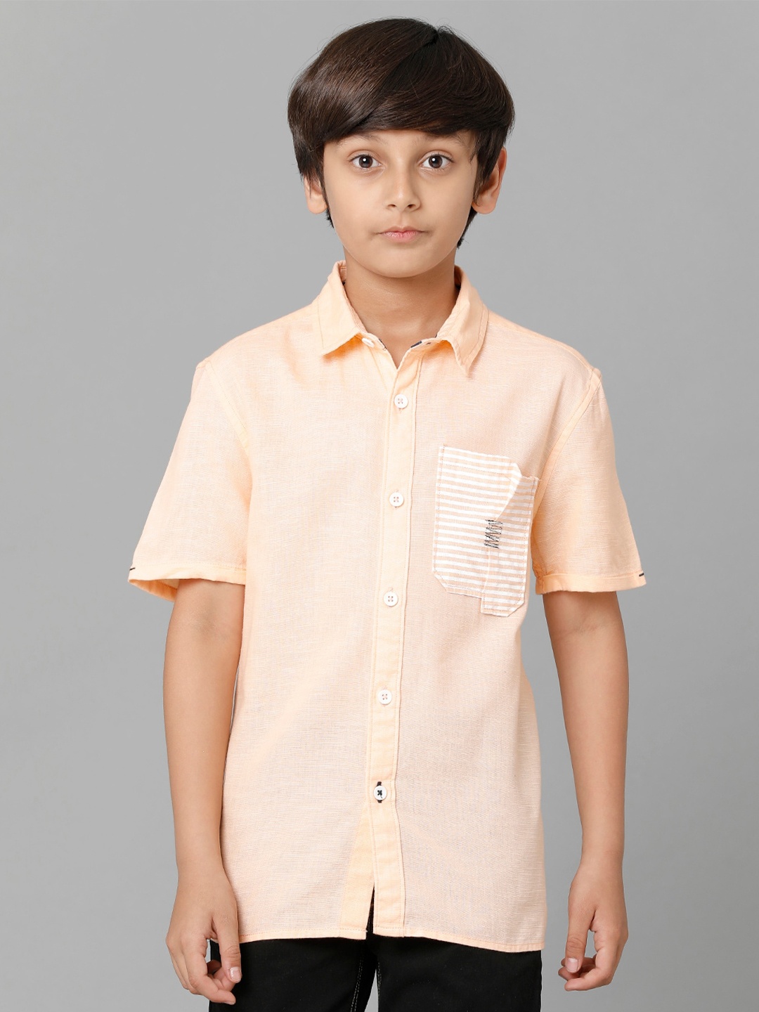 

UNDER FOURTEEN ONLY Boys Casual Spread Collar Cotton Shirt, Coral
