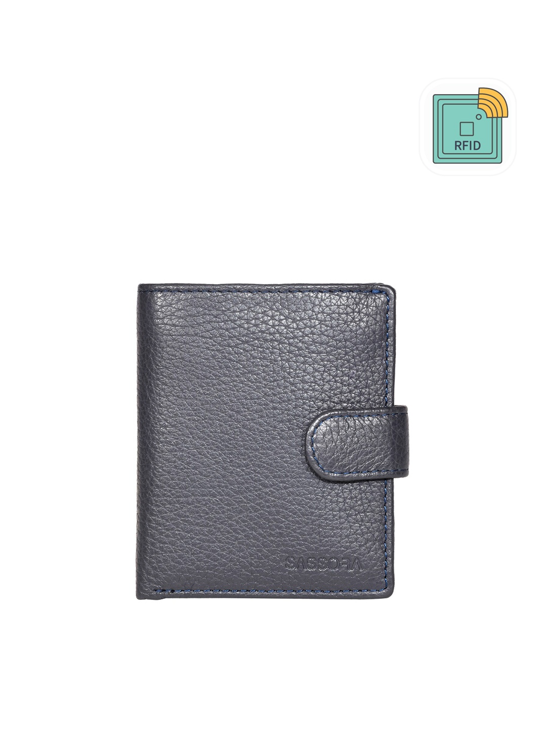 

Sassora Men Genuine Leather RFID Two Fold Wallet, Blue