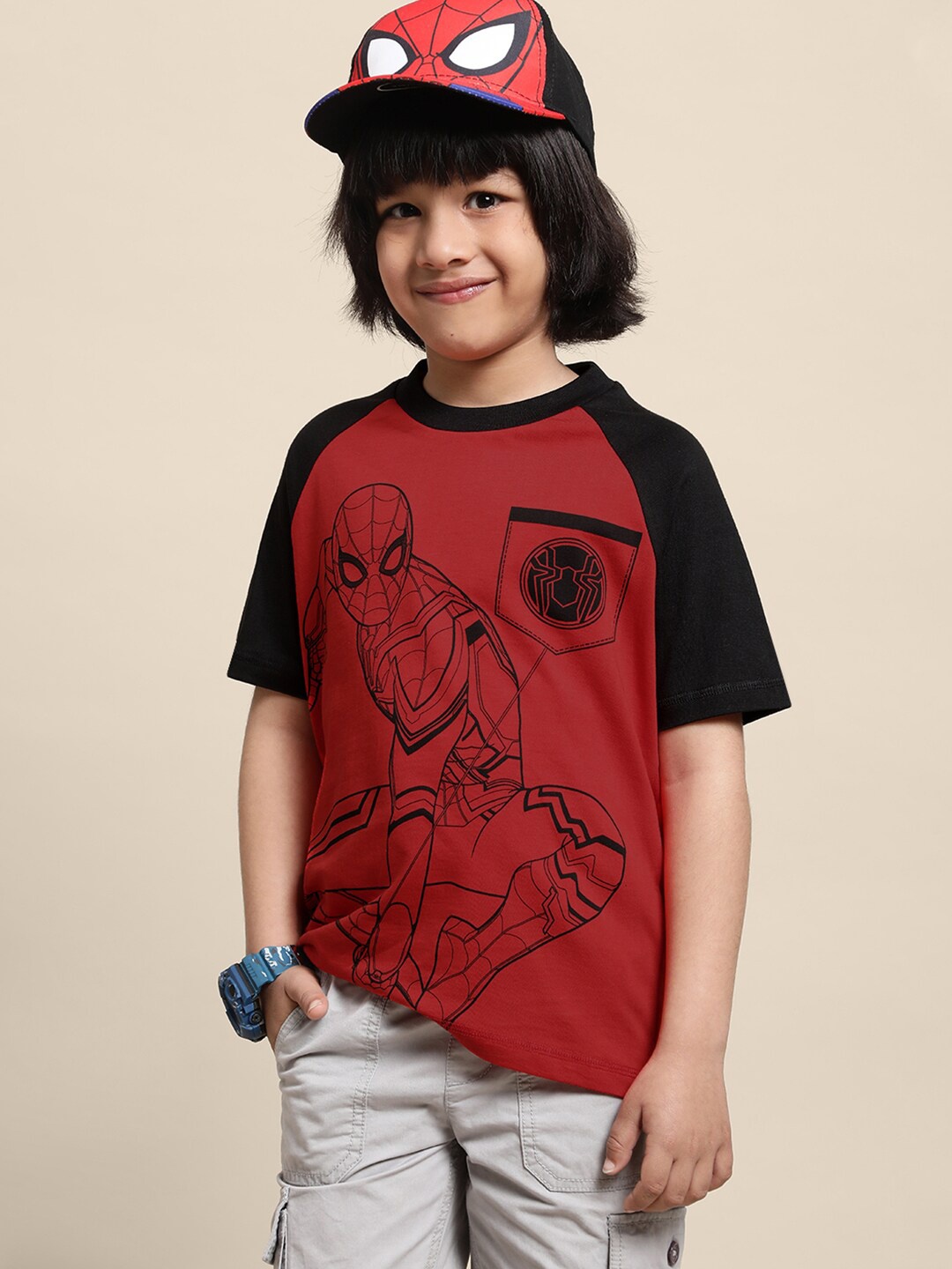 

Kids Ville Boys Spider-Man Printed Pure Cotton T-shirt, Red