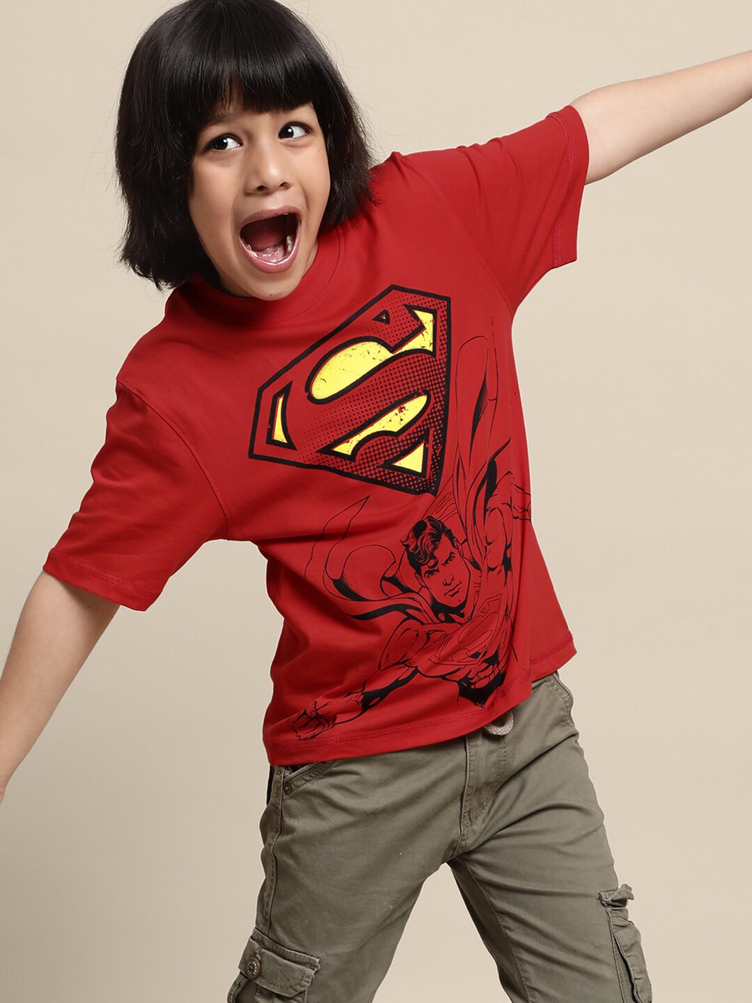 

Kids Ville Boys Superman Printed Pure Cotton T-shirt, Red