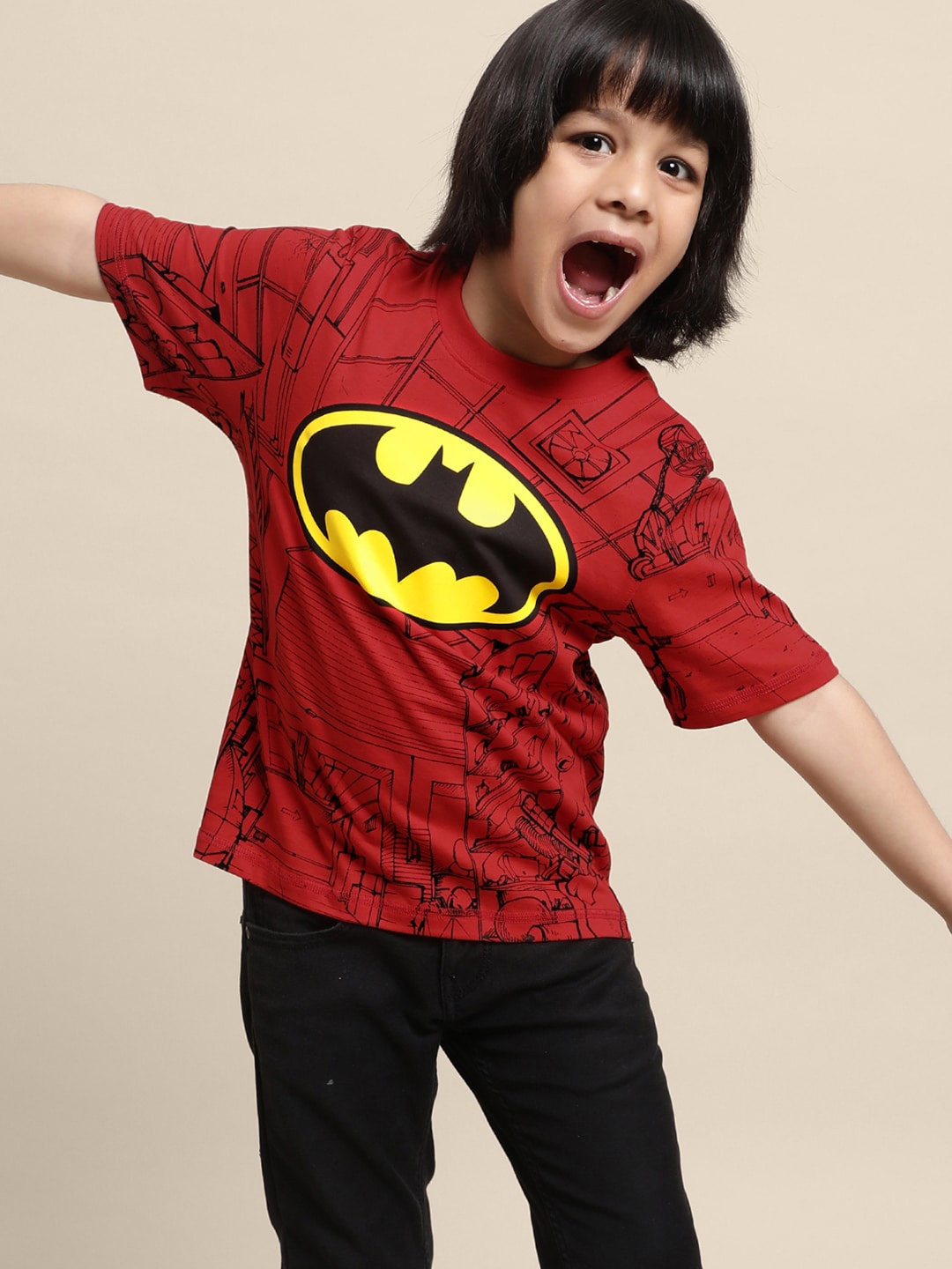 

Kids Ville Boys Batman Printed Pure Cotton T-shirt, Red