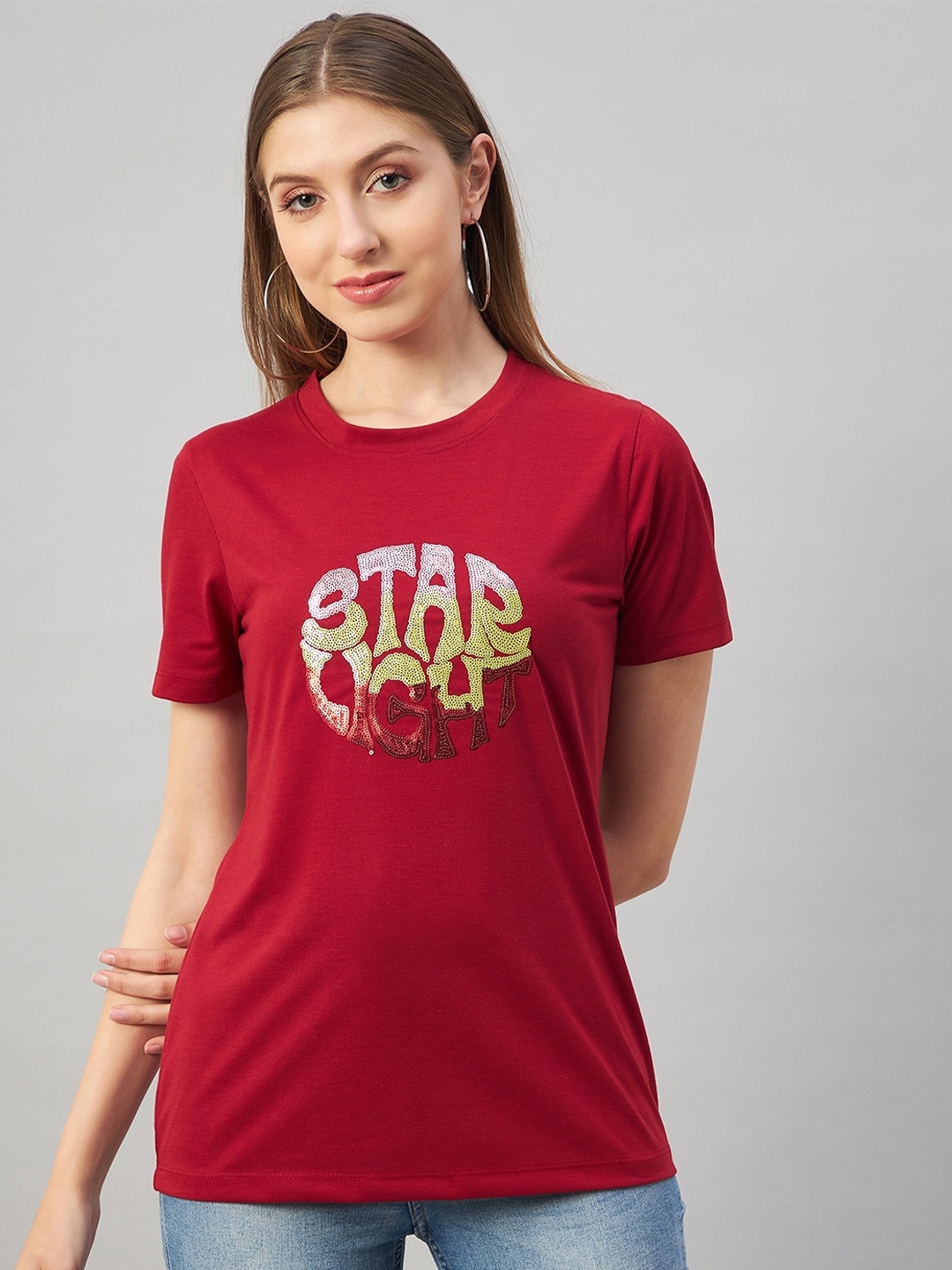 

Austin wood Embellished Cotton Top, Red