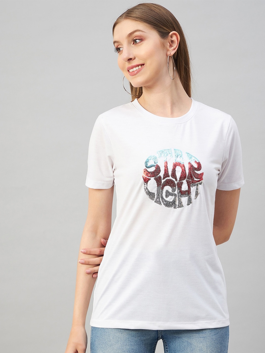 

Austin wood Typography Printed Cotton Top, White