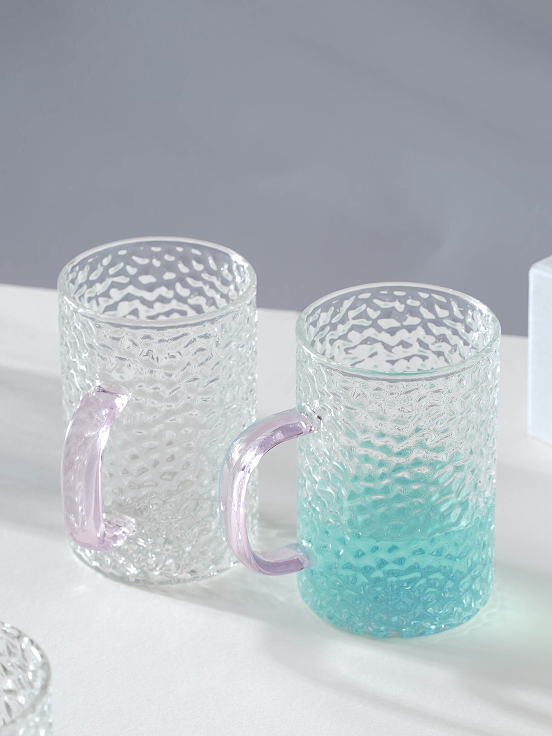 

Nestasia Transparent & Pink 2 Pcs Textured Glass Mugs 300 ml Each