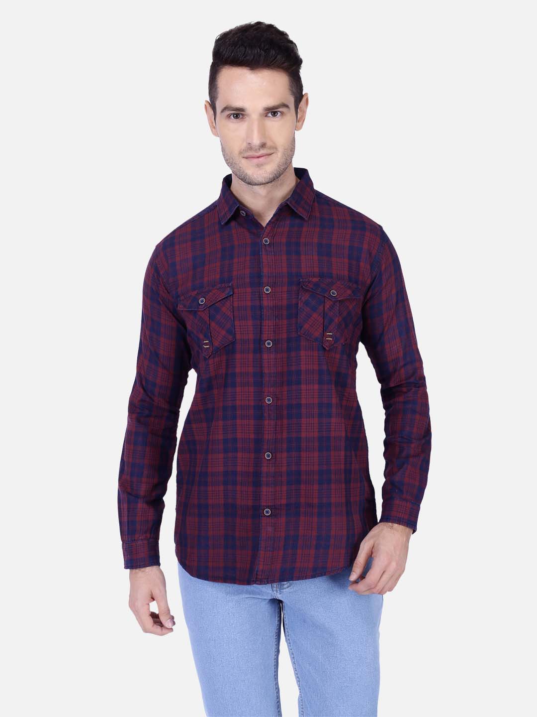 

Kuons Avenue Men Smart Slim Fit Tartan Checked Cotton Casual Shirt, Burgundy