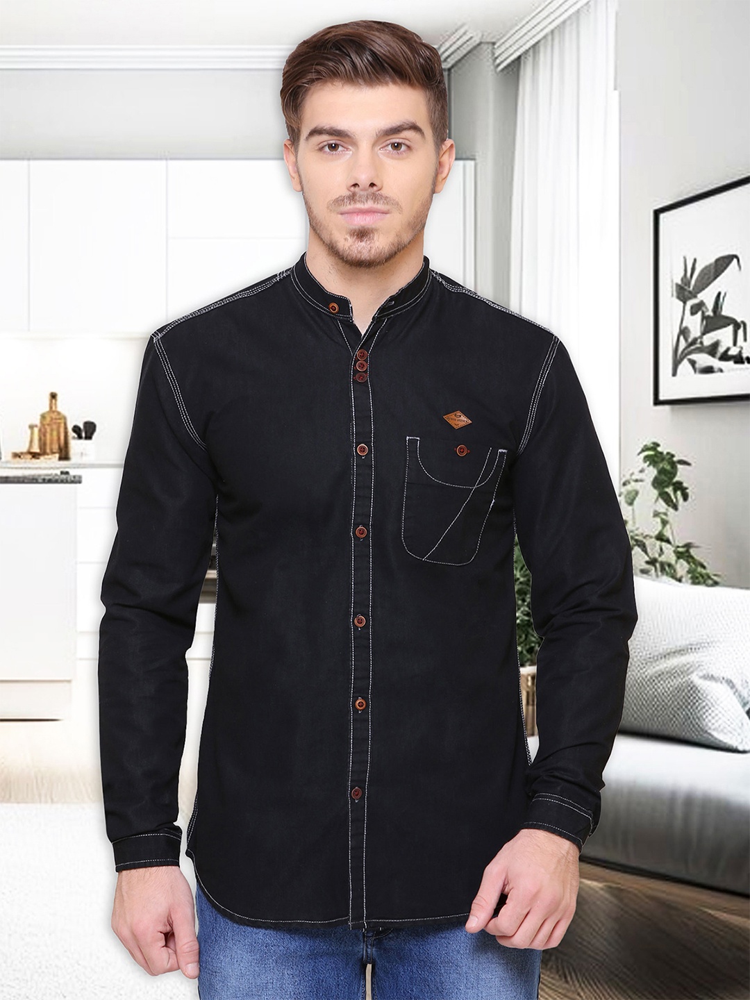 

Kuons Avenue Men Smart Slim Fit Denim Casual Shirt, Black