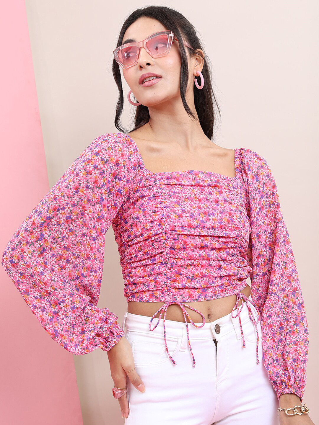 

Tokyo Talkies Floral Printed Crop Top, Pink