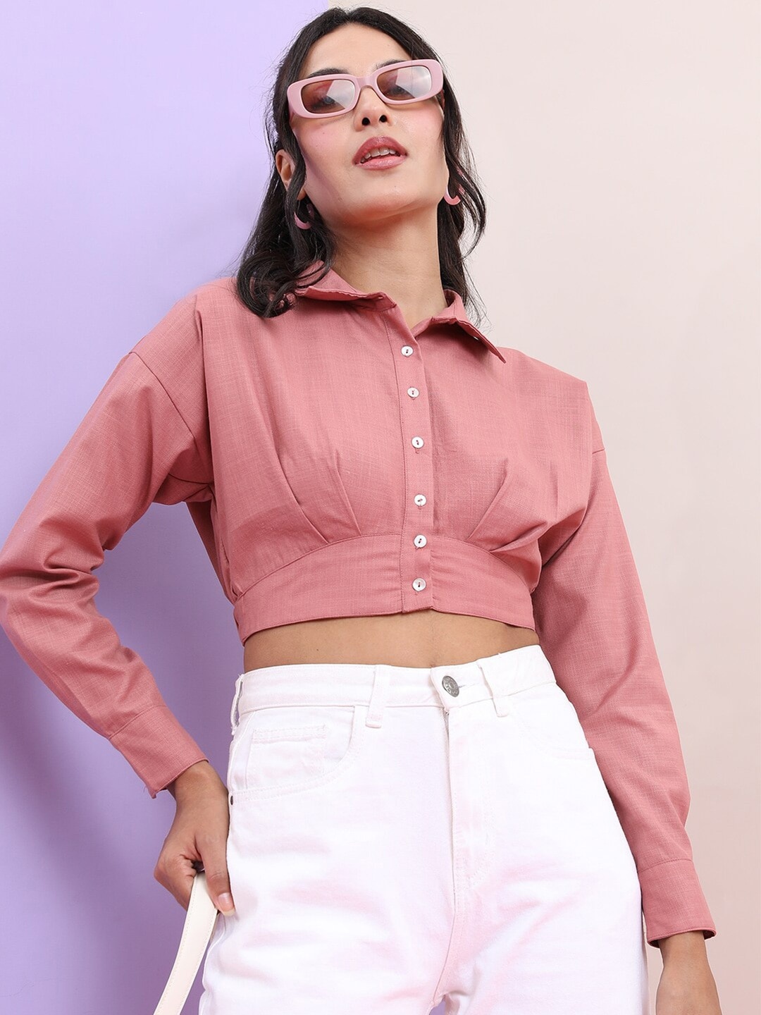 

Tokyo Talkies Shirt Style Crop Top, Rose