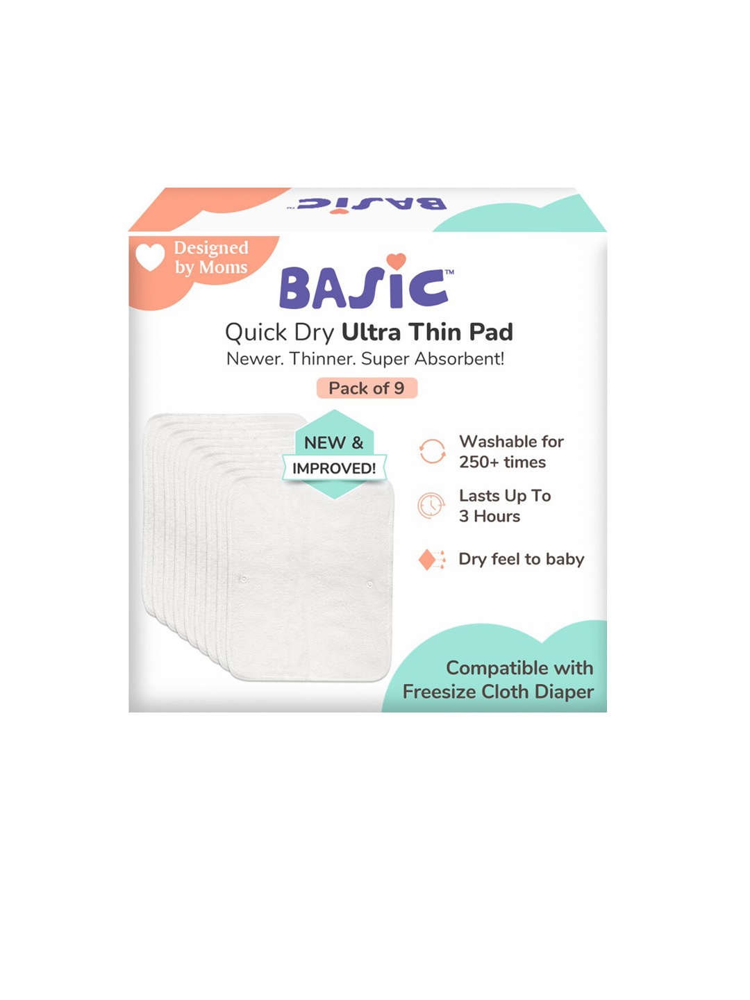 

SuperBottoms Basic Kids Set Of 9 Quick Dry Ultra Thin Pad, White