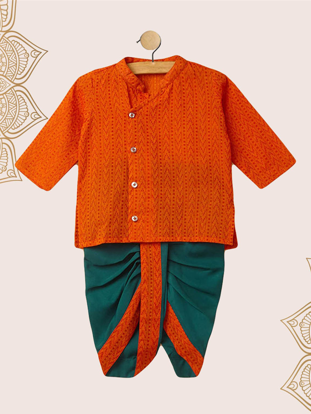 

The Magic Wand Infants Boys Angrakha Pure Cotton Kurta with Dhoti Pants, Orange