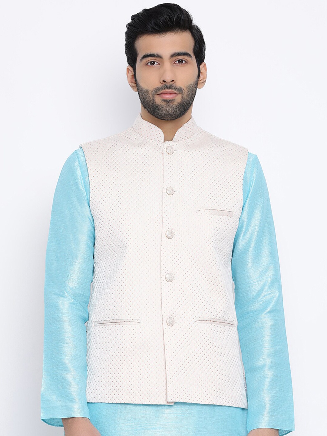 

NAMASKAR Men Printed Woven Nehru Jacket, White