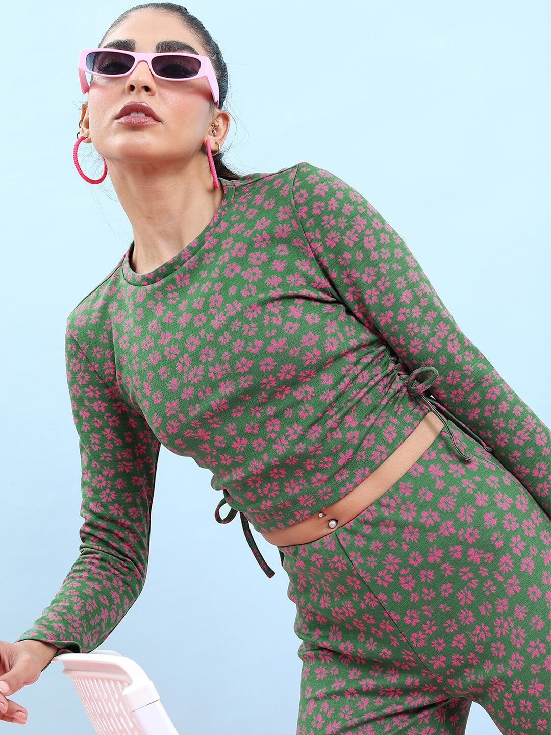 

Tokyo Talkies Floral Printed Crop Top, Green