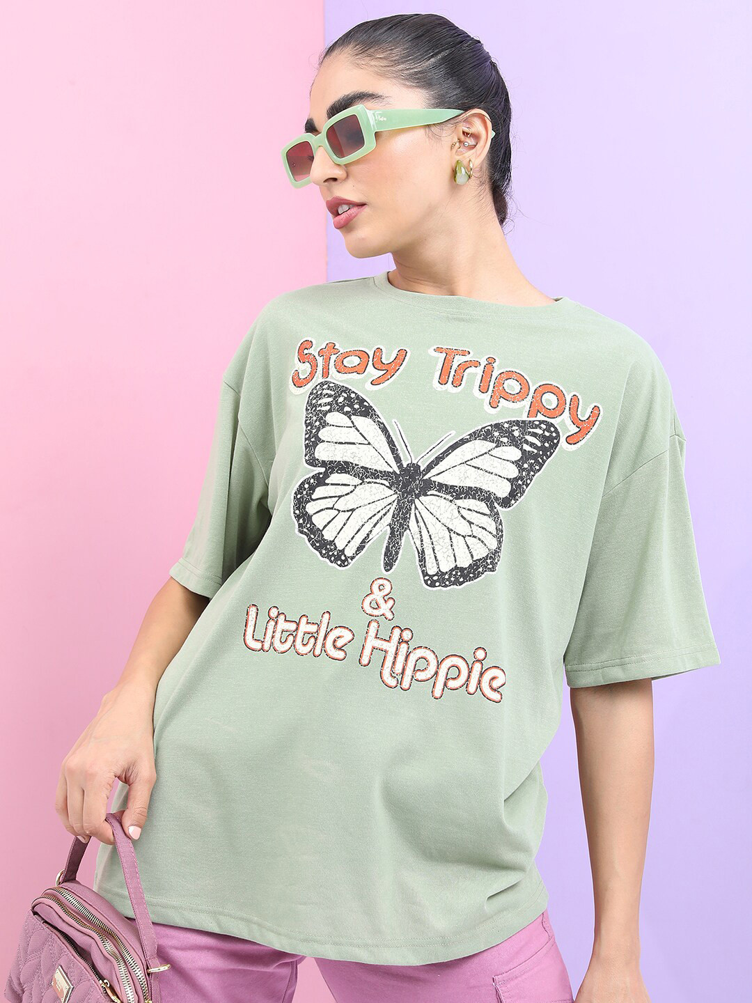 

Tokyo Talkies Women Typography Printed Extended Sleeves Slim Fit T-shirt, Olive