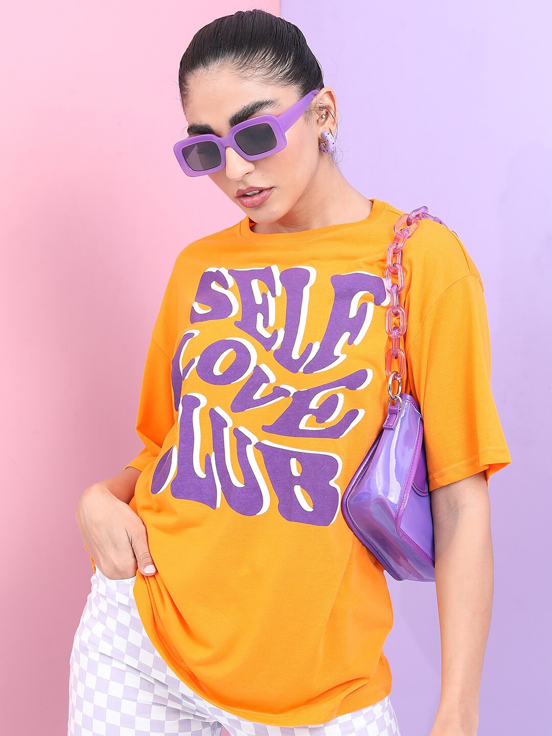 

Tokyo Talkies Typography Printed Oversized T-shirt, Orange