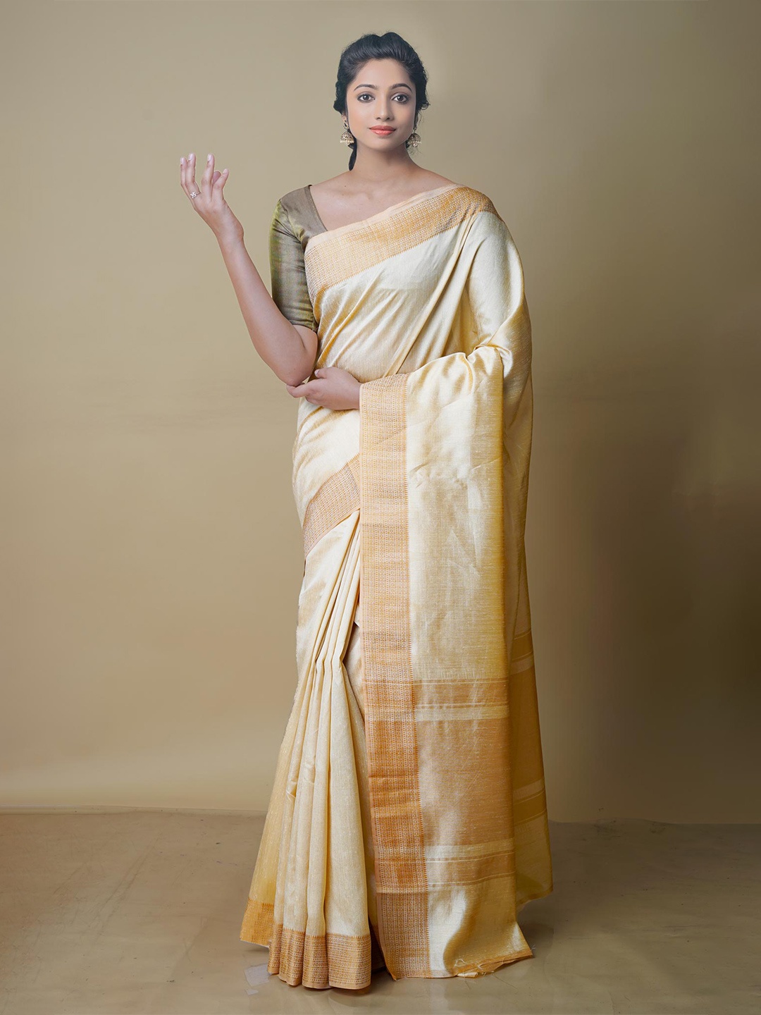 

Unnati Silks Zari Silk Cotton Mysore Silk Saree, Brown