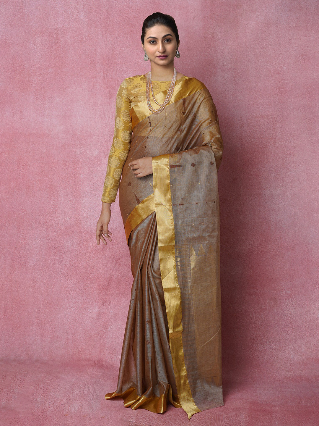 

Unnati Silks Woven Design Zari Pure Silk Tussar Saree, Brown
