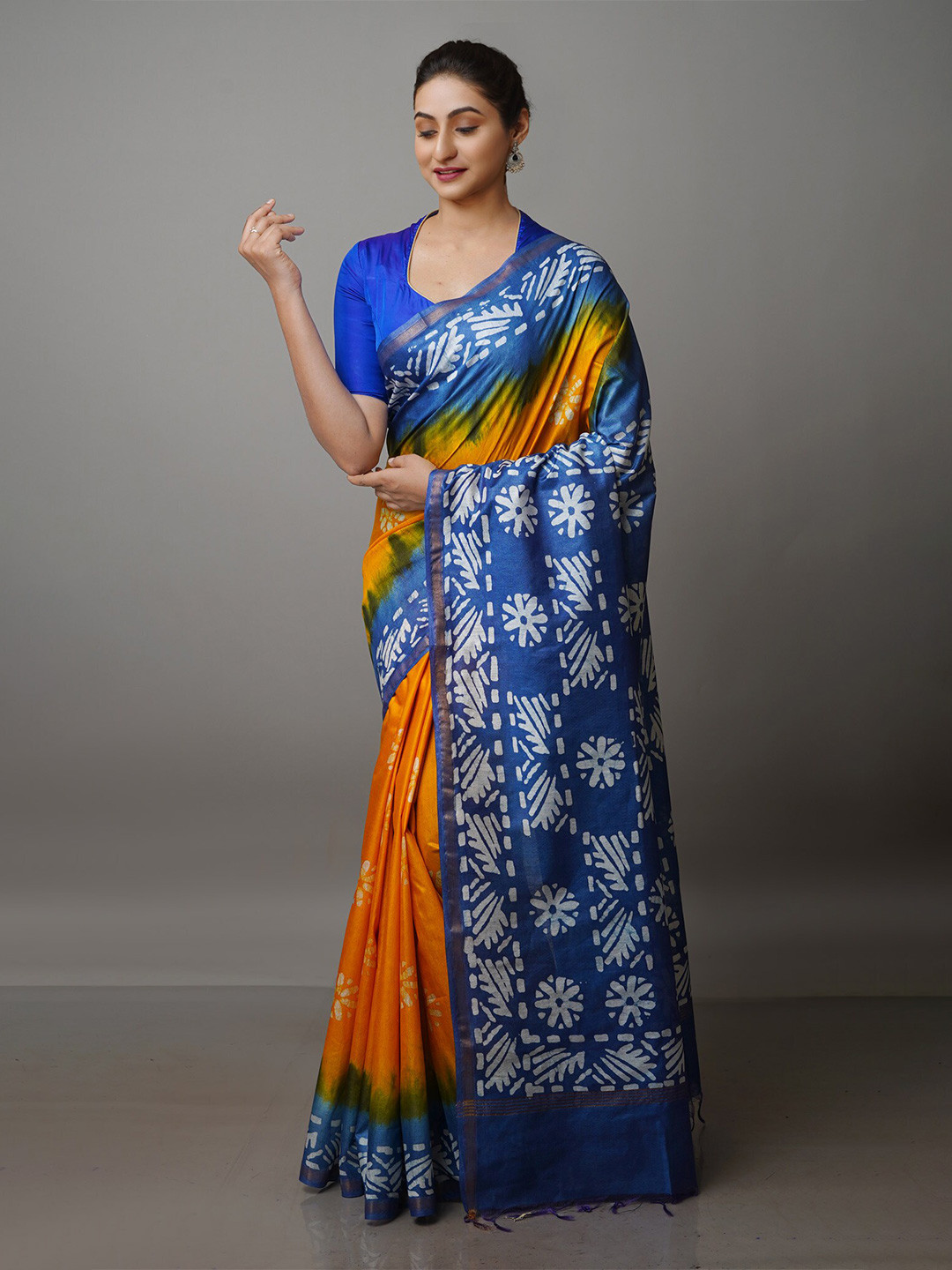 

Unnati Silks Batik Zari Pure Silk Chanderi Saree, Yellow