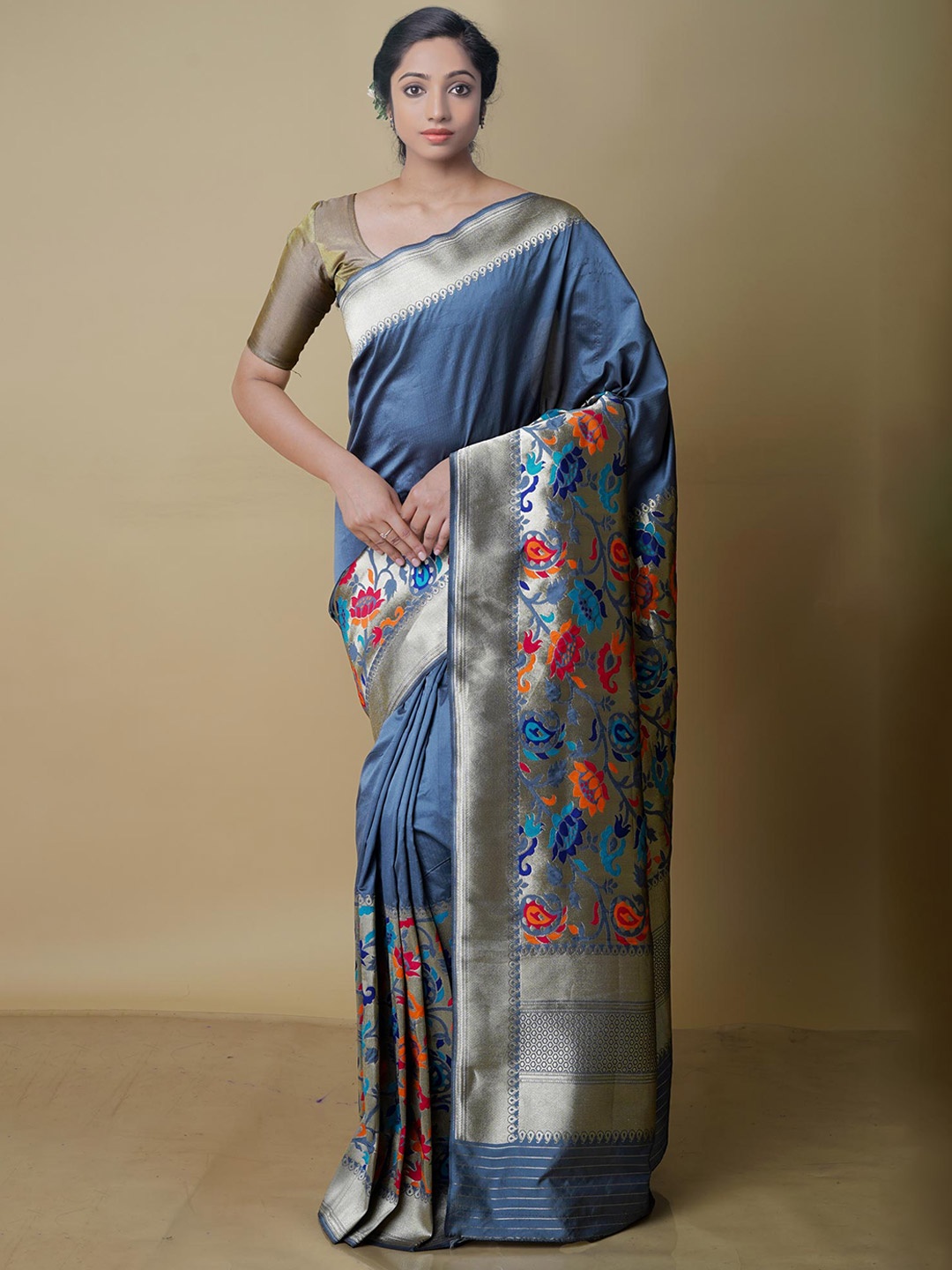 

Unnati Silks Woven Design Zari Silk Cotton Kota Saree, Blue