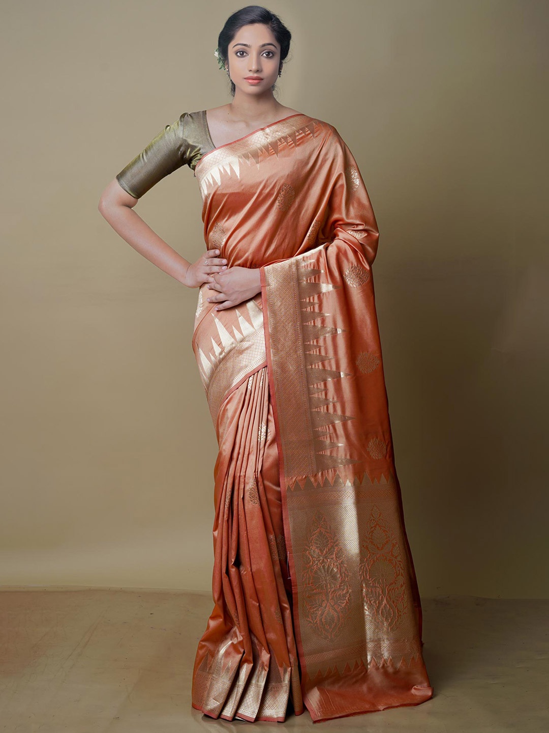 

Unnati Silks Woven Design Zari Silk Blend Jamdani Saree, Brown