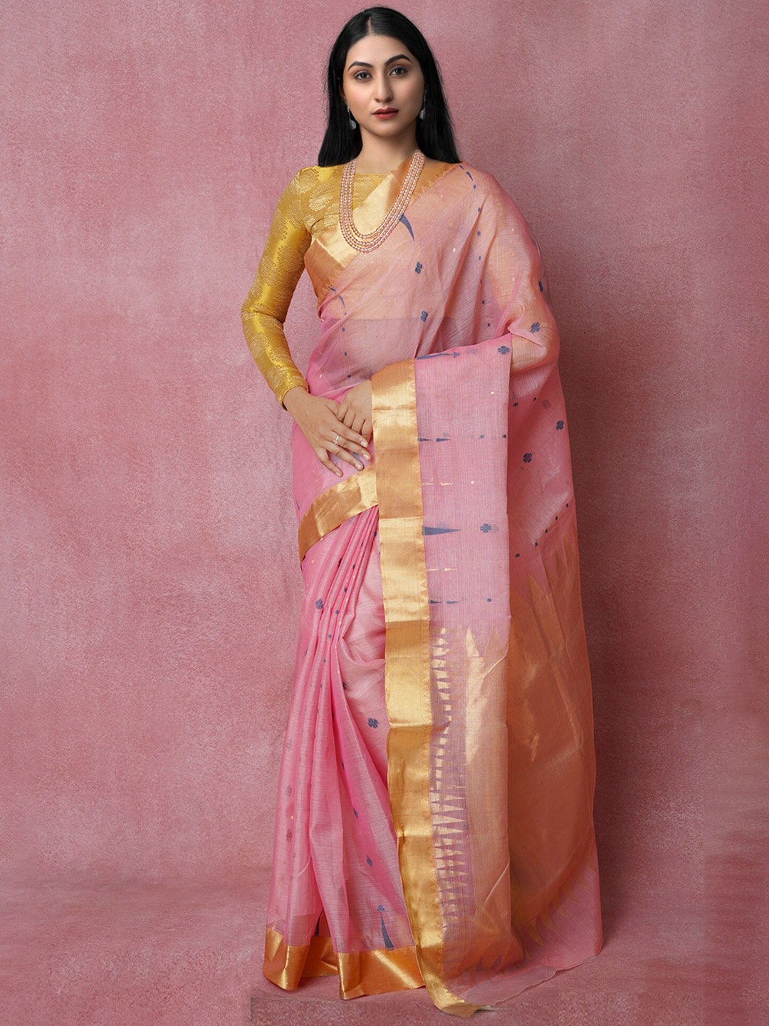

Unnati Silks Woven Design Zari Pure Silk Tussar Saree, Pink