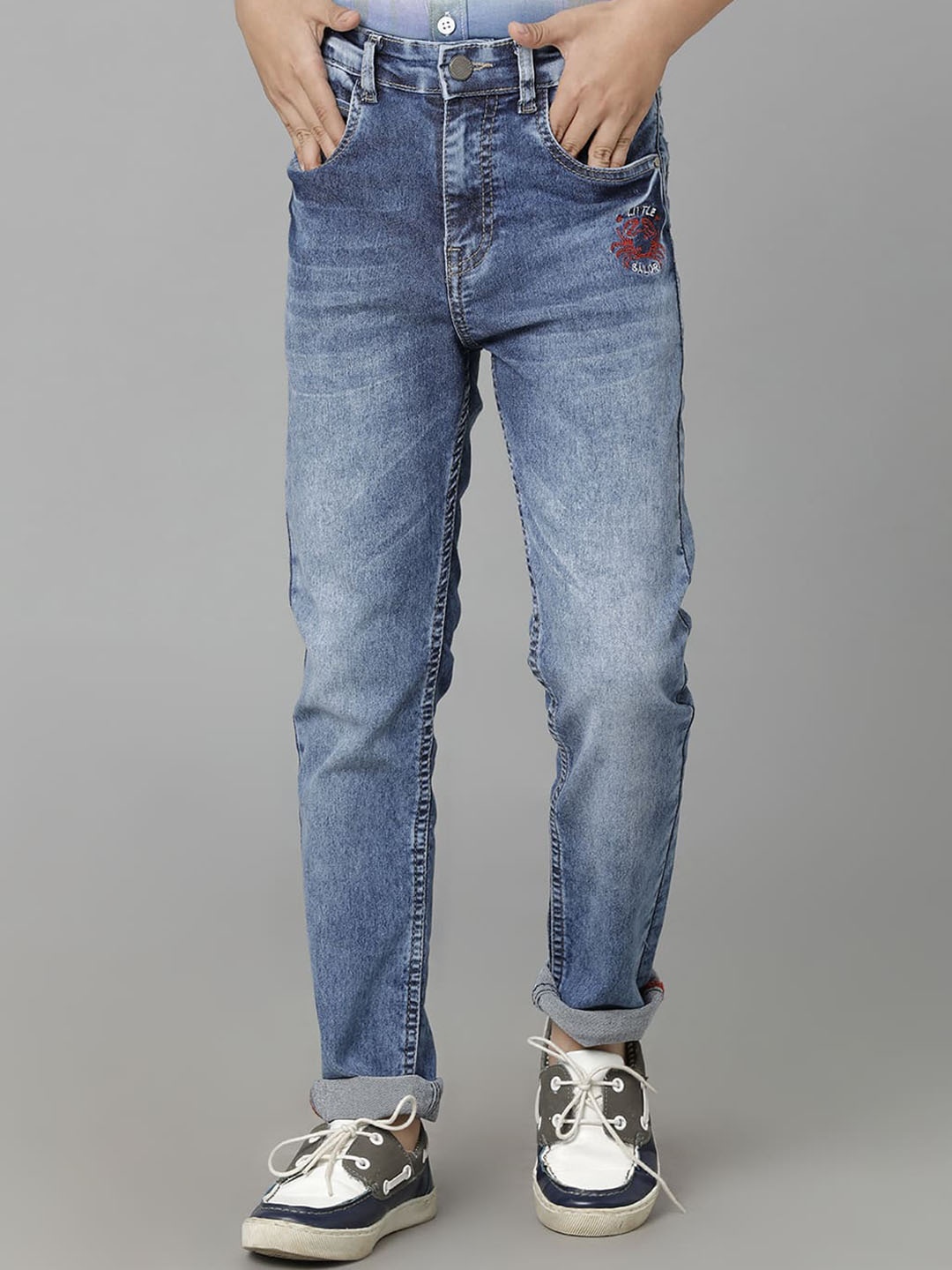 

UNDER FOURTEEN ONLY Boys Heavy Fade Cotton Jeans, Blue