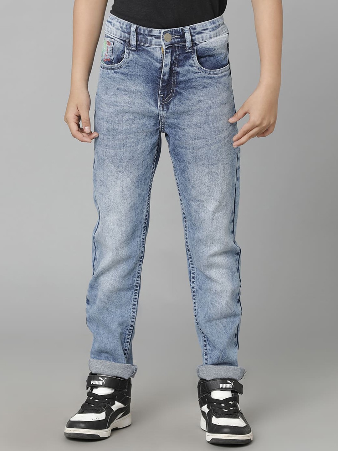 

UNDER FOURTEEN ONLY Boys Cotton Regular Fit Light Fade Jeans, Blue