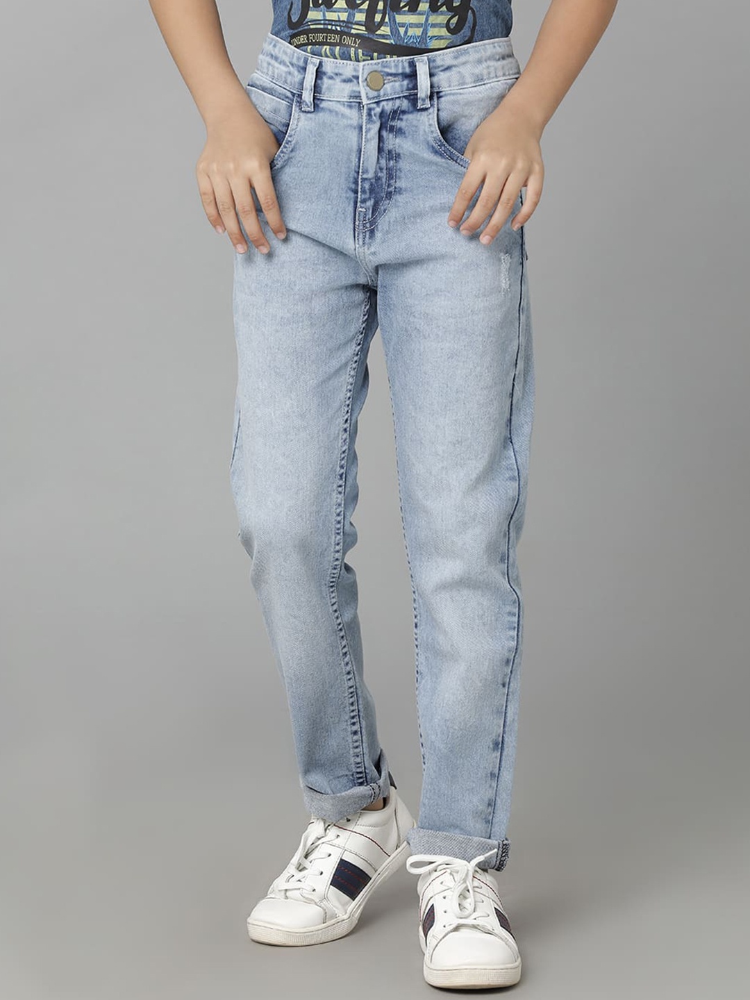 

UNDER FOURTEEN ONLY Boys Heavy Fade Cotton Mid-Rise Jeans, Blue