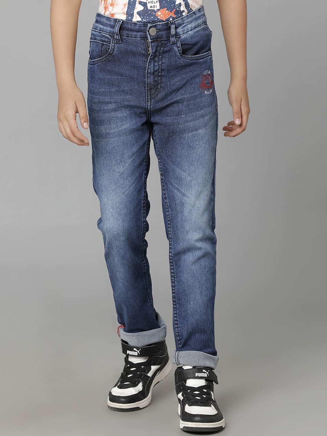 

UNDER FOURTEEN ONLY Boys Heavy Fade Mid-Rise Jeans, Navy blue