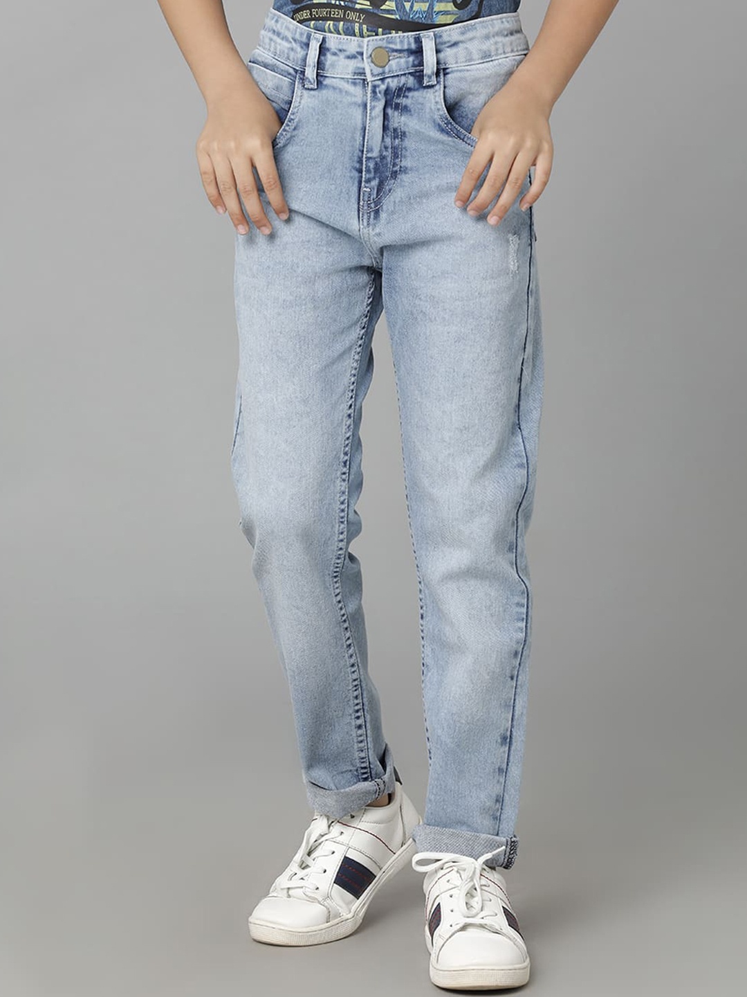 

UNDER FOURTEEN ONLY Boys Low Distress Heavy Fade Cotton Jeans, Blue