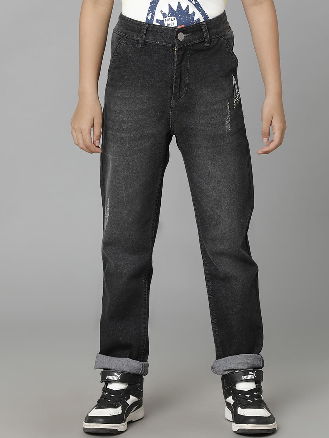

UNDER FOURTEEN ONLY Boys Mildly Distressed Light Fade Jeans, Grey