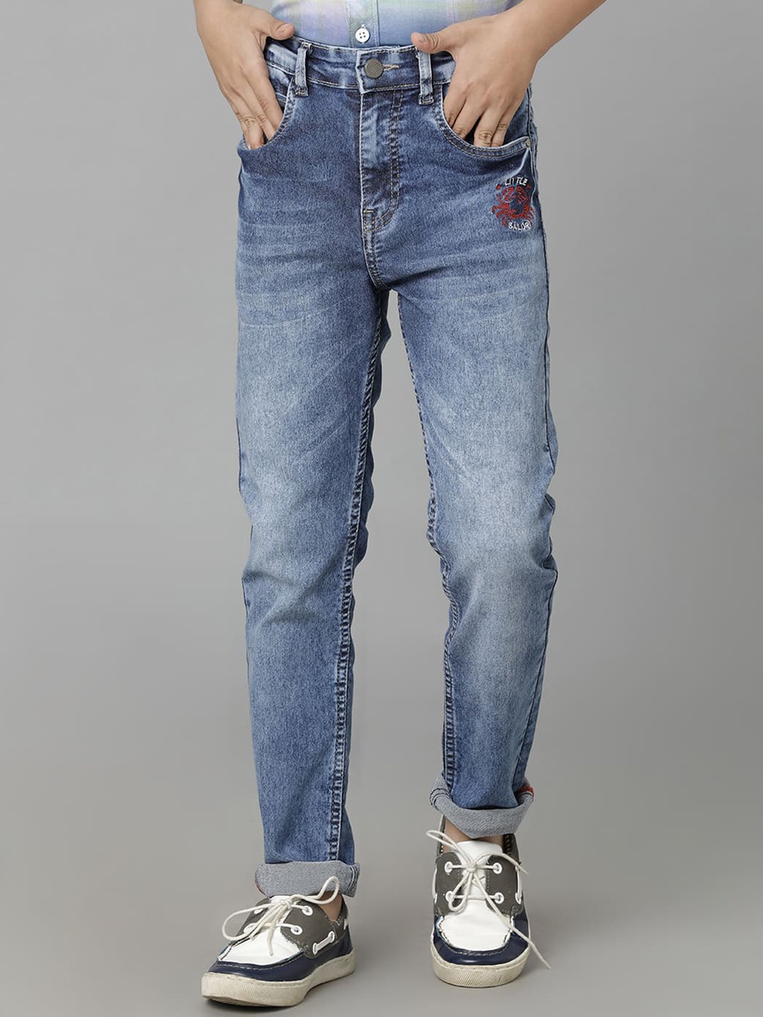 

UNDER FOURTEEN ONLY Boys Heavy Fade Cotton Jeans, Blue