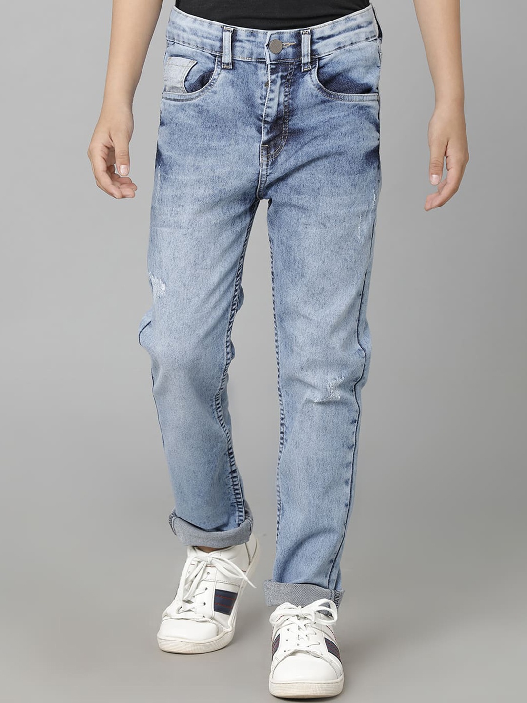 

UNDER FOURTEEN ONLY Boys Cotton Low Distress Heavy Fade Jeans, Blue