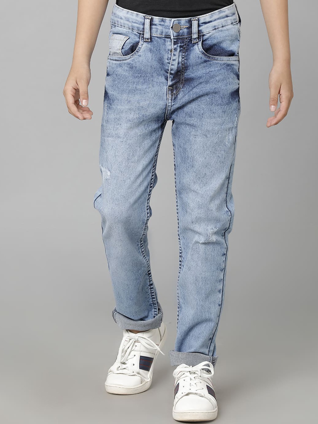 

UNDER FOURTEEN ONLY Boys Low Distress Heavy Fade Cotton Jeans, Blue