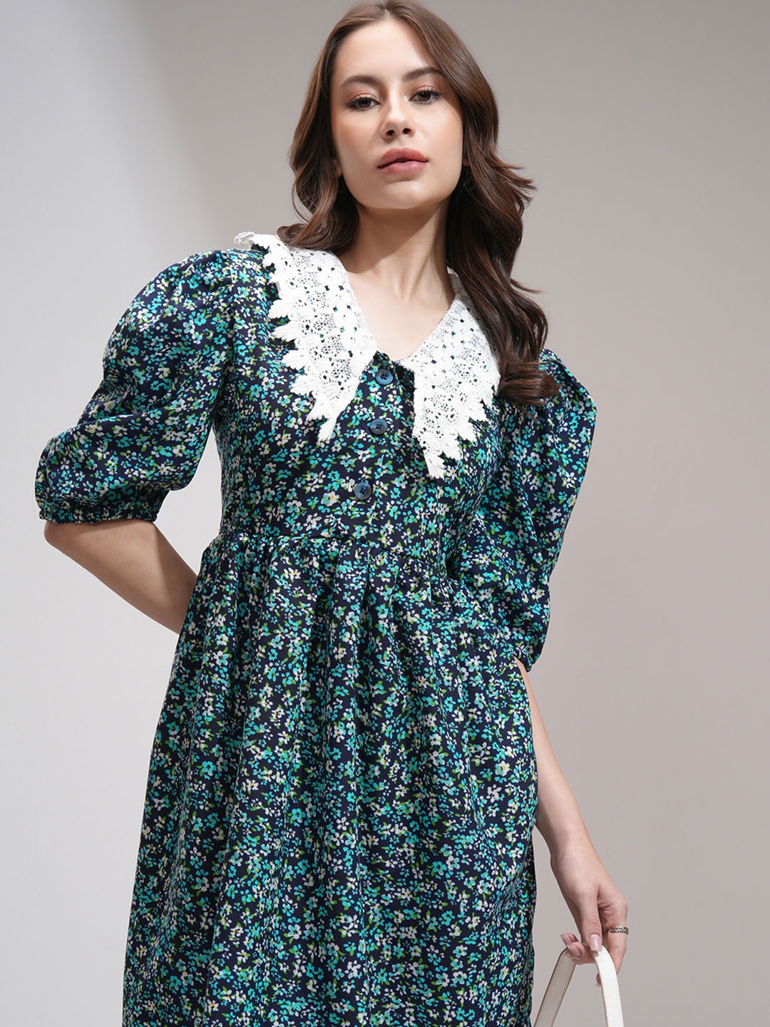 

Tokyo Talkies Puff Sleeves Floral Mini Dress, Navy blue