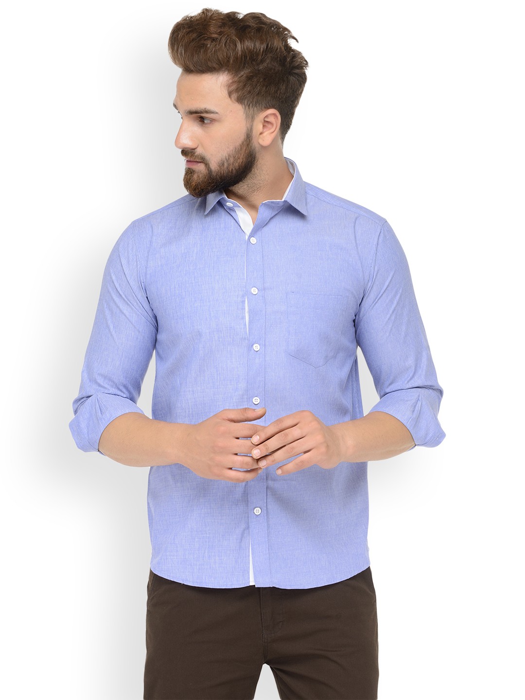 JAINISH Men Blue Classic Slim Fit Solid Casual Shirt