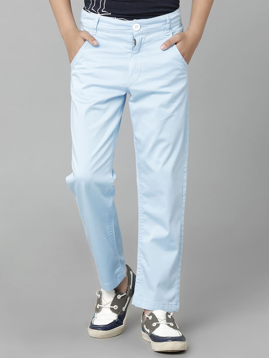 

UNDER FOURTEEN ONLY Kids Boys Cotton Mid Rise Trousers, Blue