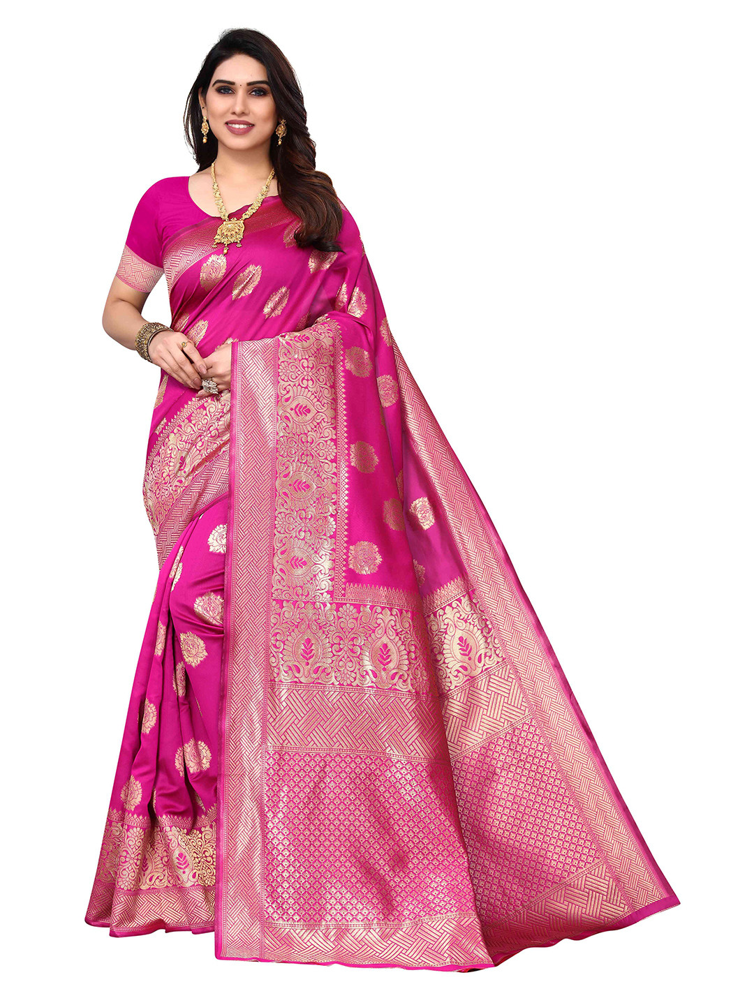 

AADVIKA Woven Design Zari Silk Blend Kanjeevaram Saree, Pink