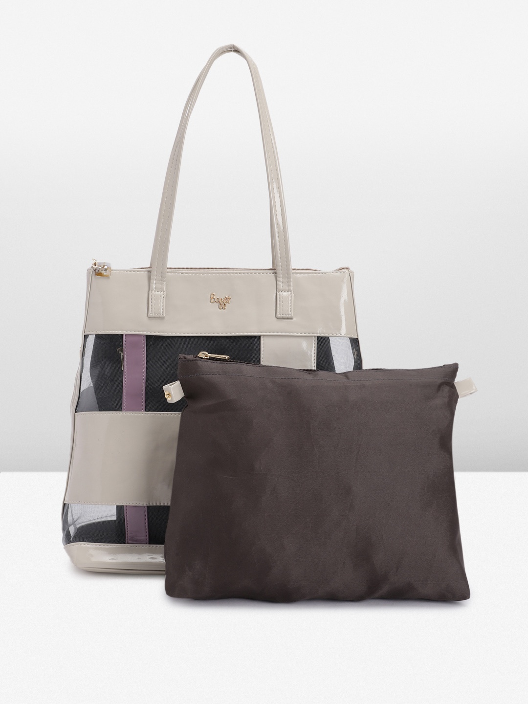 

Baggit Solid Sheer PU Structured Shoulder Bag With A Pouch, Beige