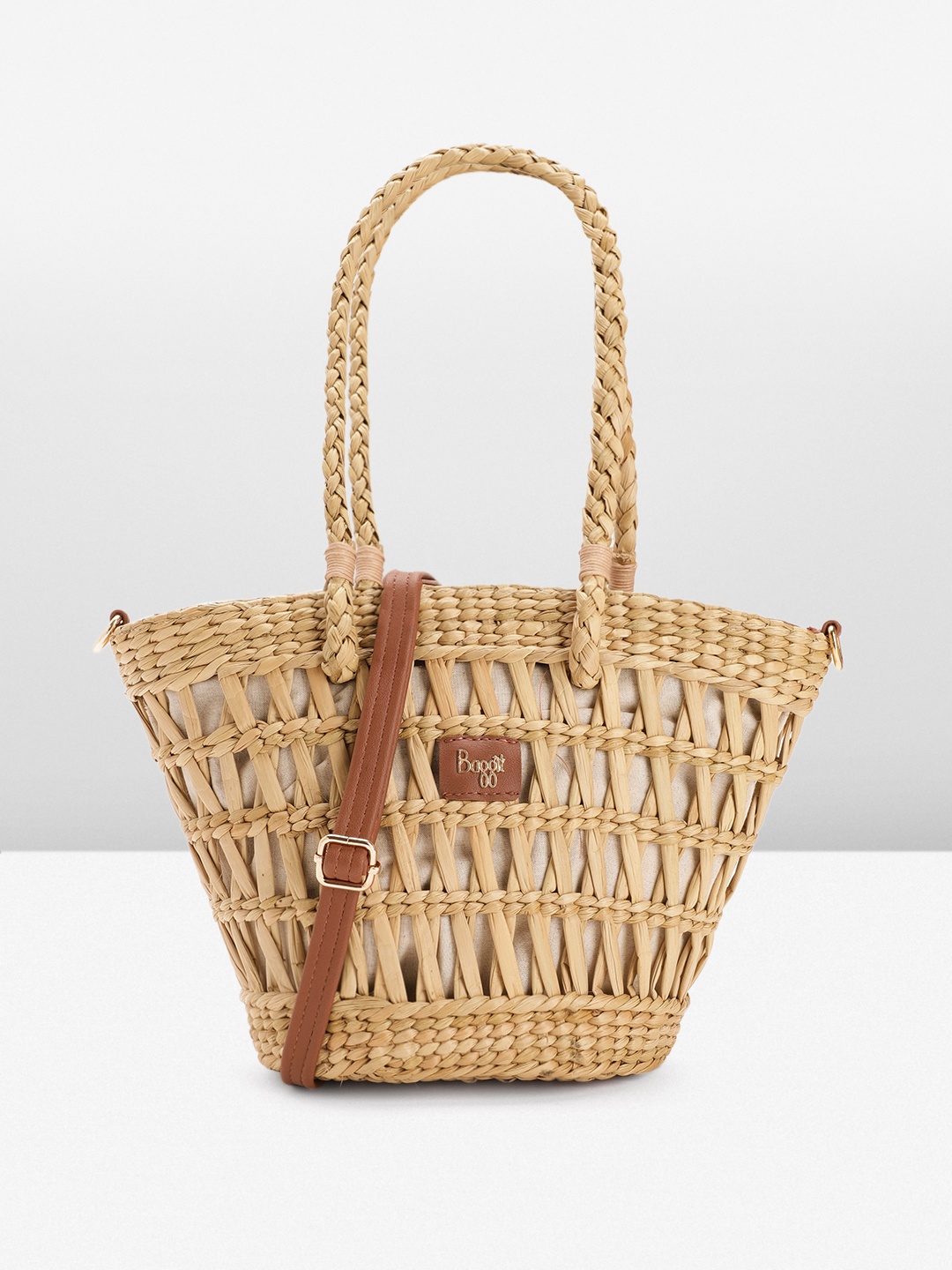 

Baggit Textured Bucket Shoulder Bag with Cut Work Detail, Beige
