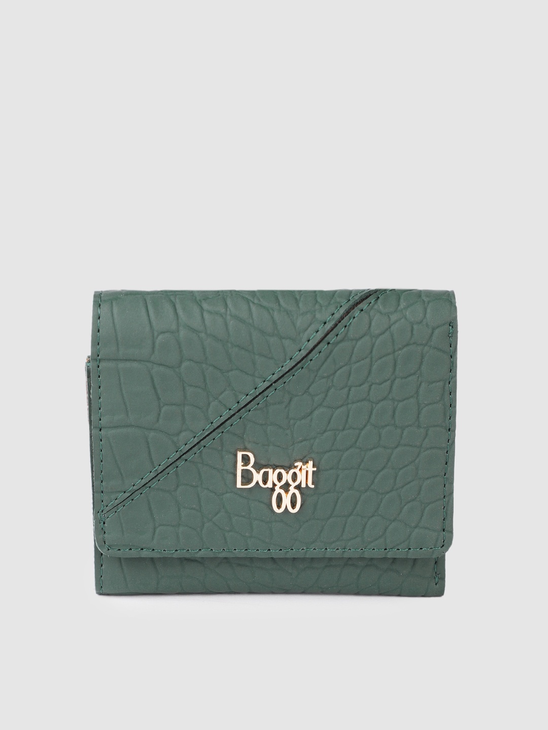 

Baggit Women Animal Textured Three Fold Wallet, Green