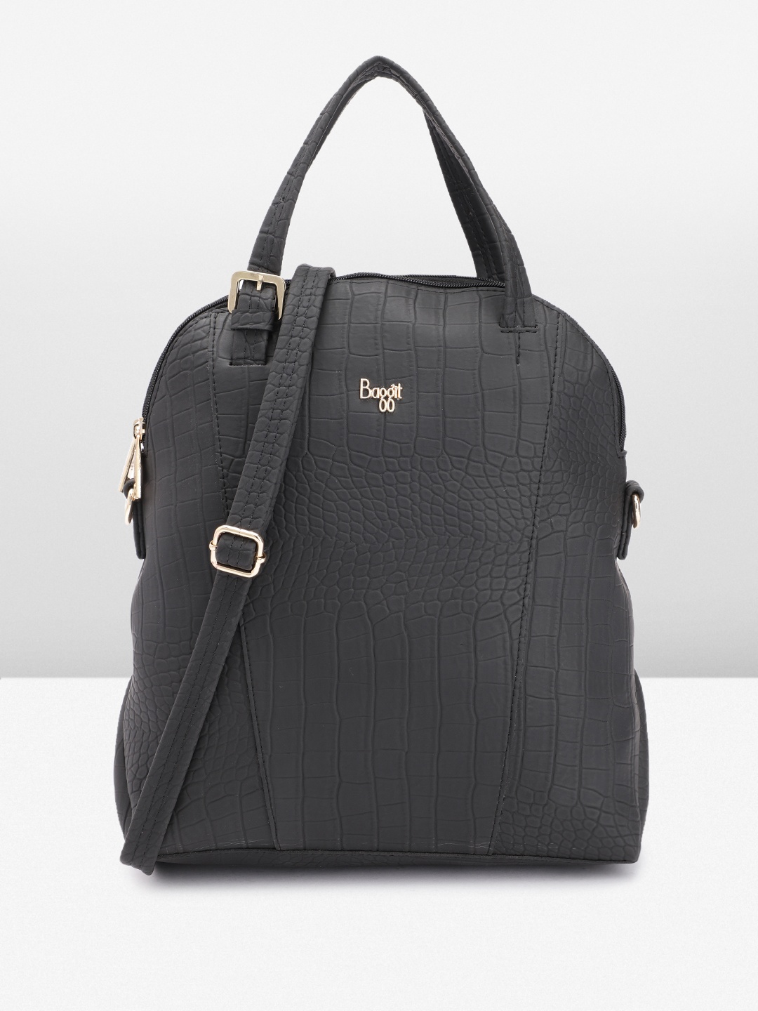 

Baggit Dinosaur Textured PU Structured Handheld Bag, Black