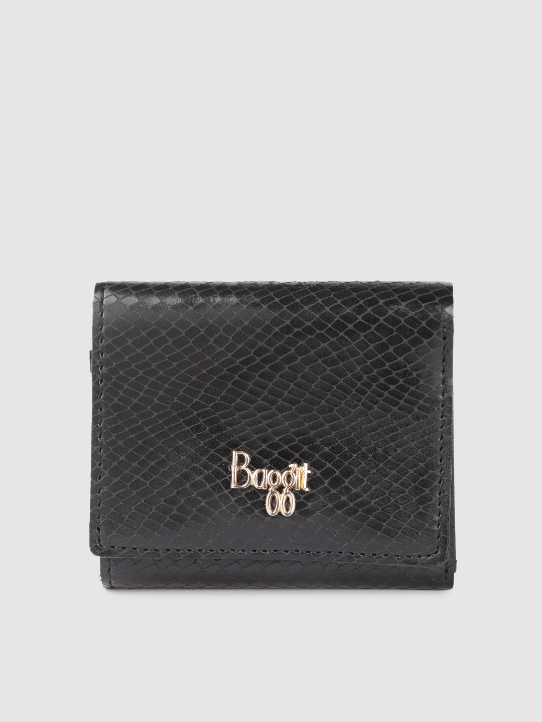 

Baggit Women Animal Textured Three Fold Wallet, Black